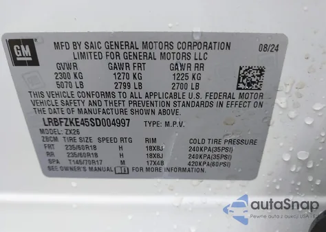 2025 Buick Envision z USA, uszkodzony, nr VIN LRBFZKEV5SD004997